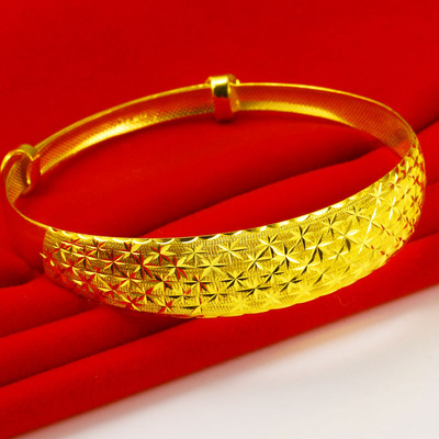 黄金手镯9999足金女款满天星纯金镯子真金手环送老婆生日礼物