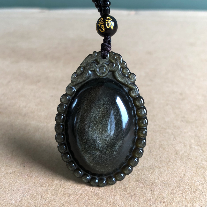 金曜石双貔貅天然项链 双龙护主守库护心镜男女随身无事吊坠证书