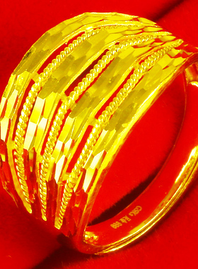 黄金戒指女款9999足金指环多层步步高纯金首饰送妈妈生日礼物