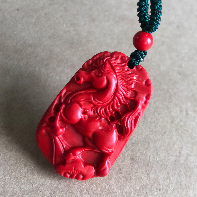 真朱砂12生肖马项链十二属相生肖马男女挂件绿黄红绳马型吊坠男女
