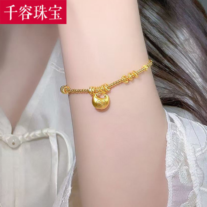 5D硬金黄金胖福手链女999足金小克重盘缠金珠手串纯金手饰送女友