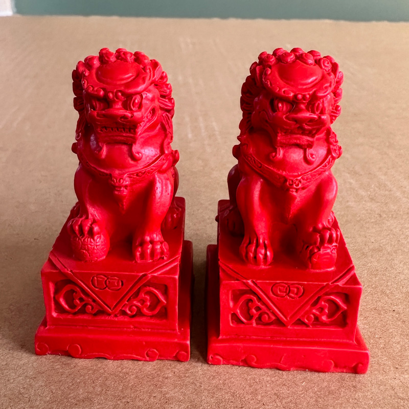 中国红朱砂小狮子摆件一对 北京狮新居玄关装饰迷你神兽狮子摆饰