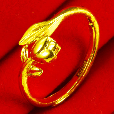 黄金戒指女款9999足金年轻人纯金食指环戒玫瑰花结婚首饰按克