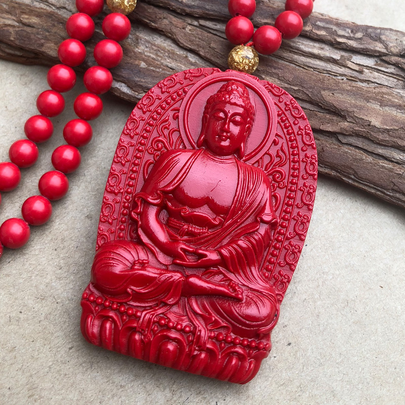 原色朱砂大日如来佛吊坠 生肖属羊守护属猴本佛项链男女挂件