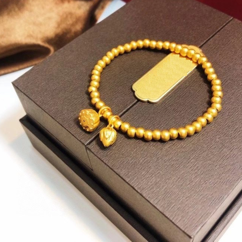 黄金两世欢手链女款999足金莲蓬荷花转运珠24k纯金古法传承手串