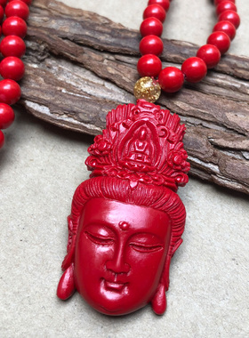 原色天然朱砂观音头吊坠平安男女士观音头坠子项链挂件证书