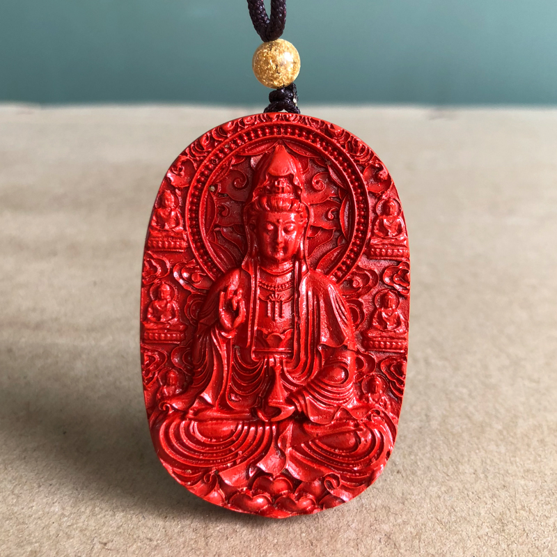真品红朱砂观音菩萨项链男女花瓶平平安安吉祥物吊坠本命佛玉挂件