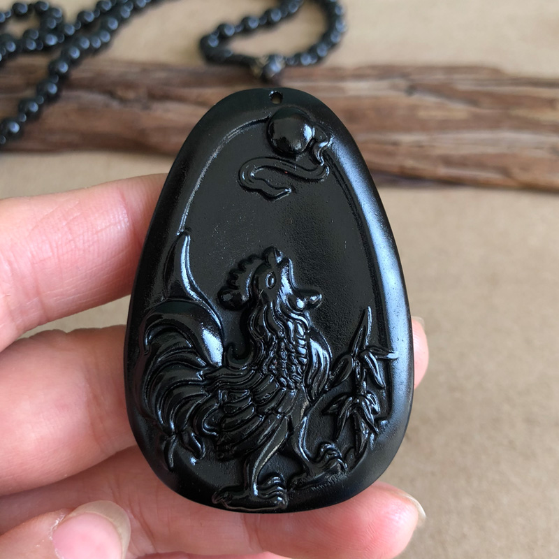 黑曜石金鸡报晓项链属鸡辰酉不动尊菩萨吊坠三合开运吉祥物挂件