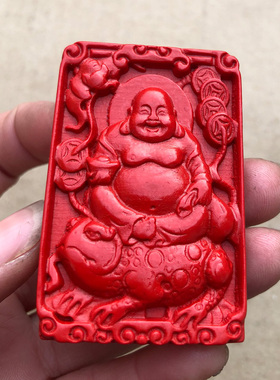 金蟾佛吊坠 帝王红朱砂笑佛嬉金蟾挂件 男女虎年佛公随身帝王项链