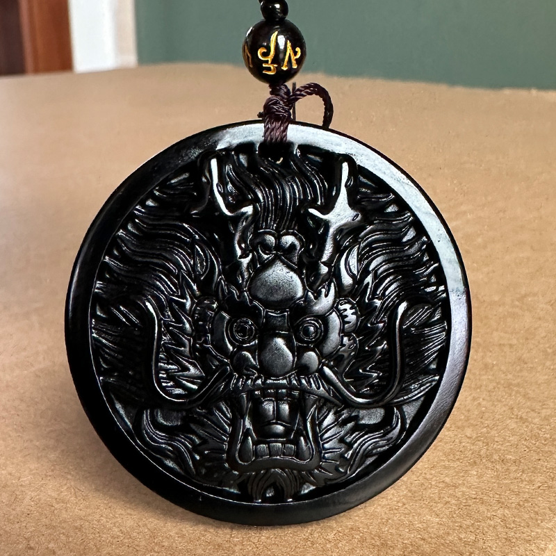 真品黑曜石霸气圆龙头吊坠 德龙望尊龙牌子挂件属相龙行天下坠子