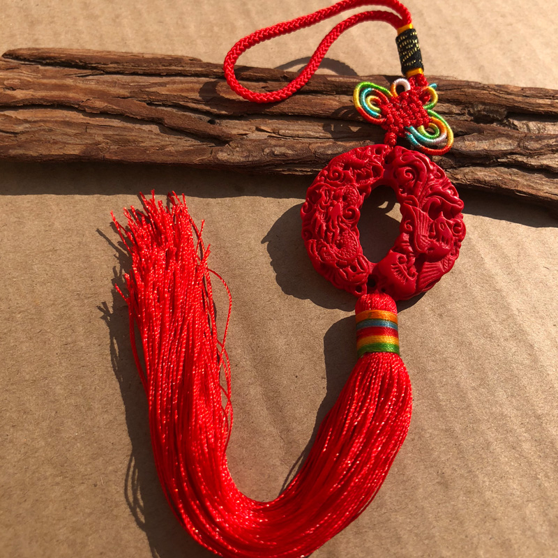 原色朱砂牙月龙凤吊坠转运护身帝王红龙凤佩挂件饰毛衣链情侣流苏