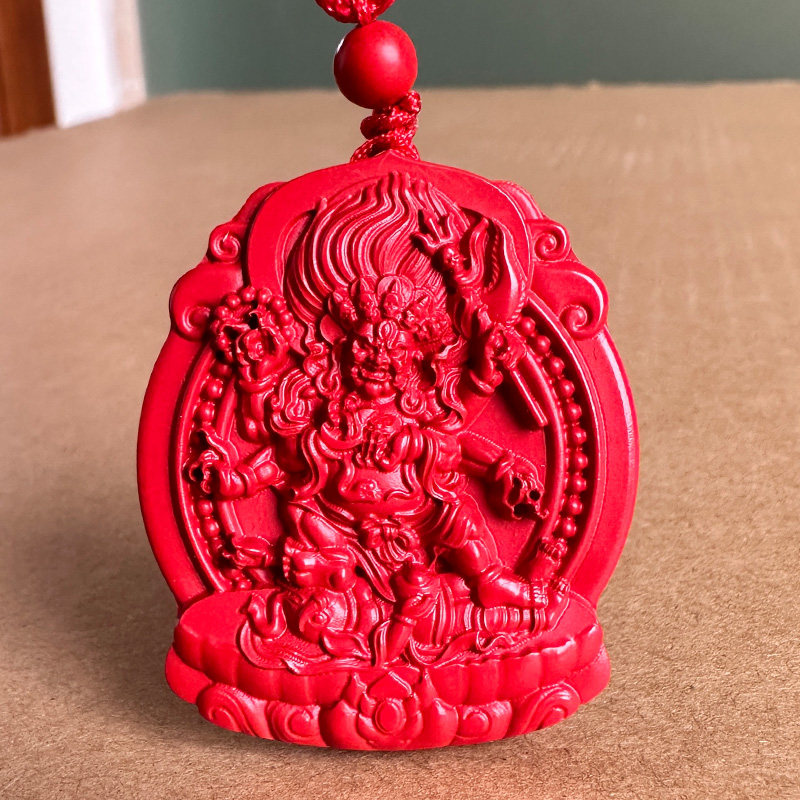 保真帝王红朱砂大黑天吊坠 男女金刚不动尊六臂黑玛哈嘎拉挂件