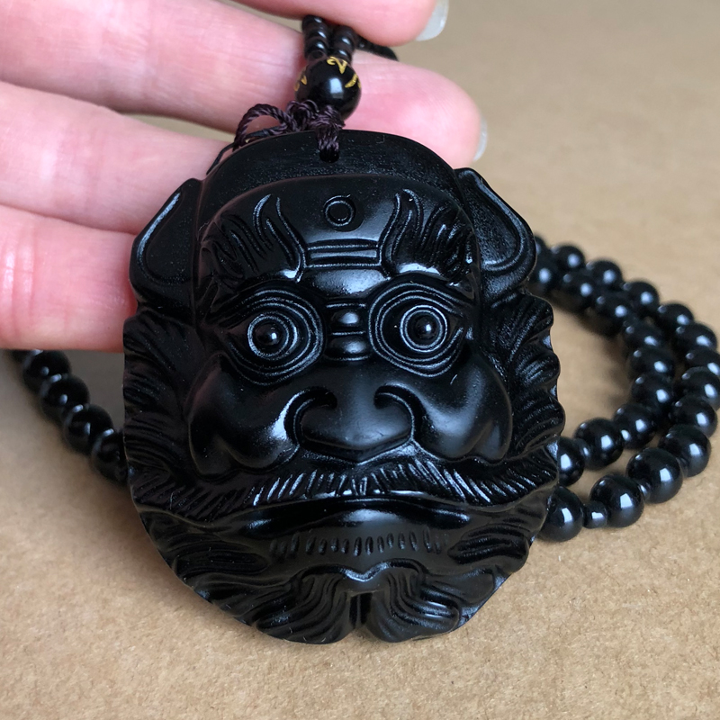 天师钟馗黑曜石吊坠项链男女诸事顺遂平安防坏人吉祥物霸气关羽挂