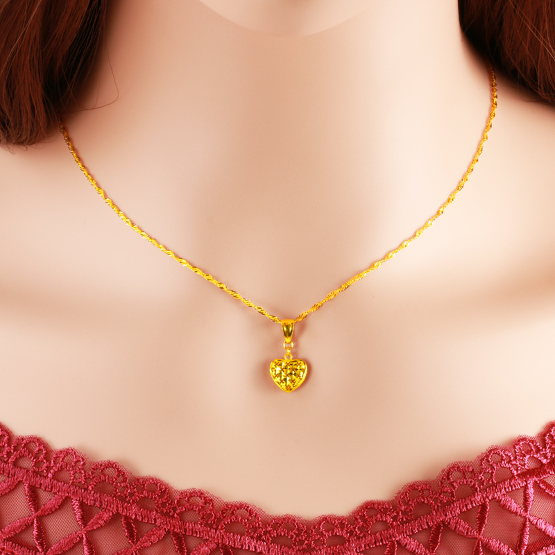 黄金项链吊坠女9999足金套链纯金链子真金结婚首饰心形送情人