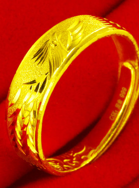 黄金戒指女款凤戒复古素金食指环实心结婚首饰龙凤对戒送老婆