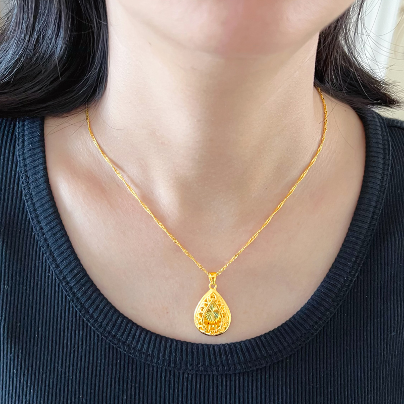 黄金项链吊坠9999足金链子女款纯金坠子真金套链水滴形送老婆
