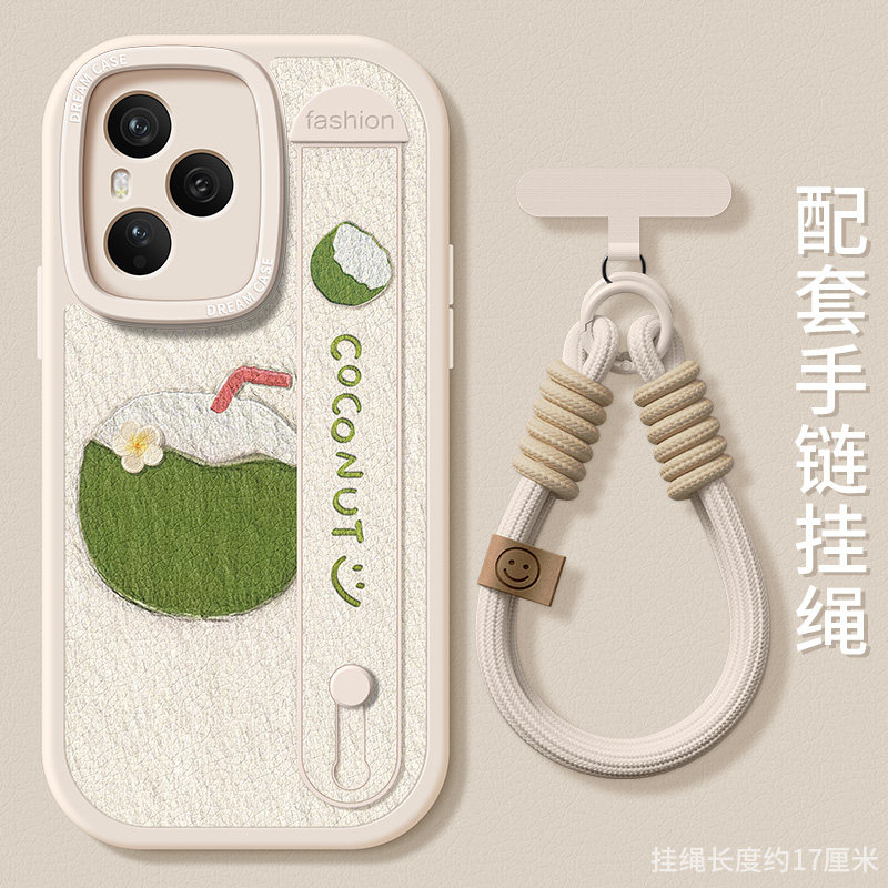 适用荣耀90gt手机壳腕带honor500保护套400新款300支架600pro防摔200硅胶80pro+全包100se卡通70/60椰子软壳
