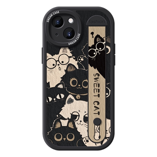 适用苹果16手机壳腕带iPhone15pro保护套女款13/12mini支架防摔14plus硅胶11max卡通全包xs/xr猫咪8/7/6软壳