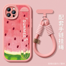 适用苹果16手机壳腕带iphone15pro保护套女款ip13新款14plus支架12mini防摔硅胶11max全包xs/xr西瓜8高级软壳