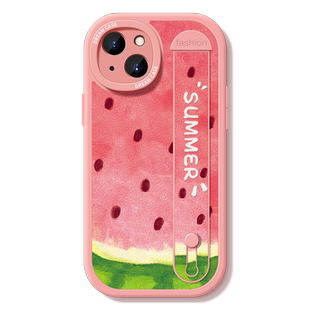 适用苹果16手机壳腕带iphone15pro保护套女款ip13新款14plus支架12mini防摔硅胶11max全包xs/xr西瓜8高级软壳
