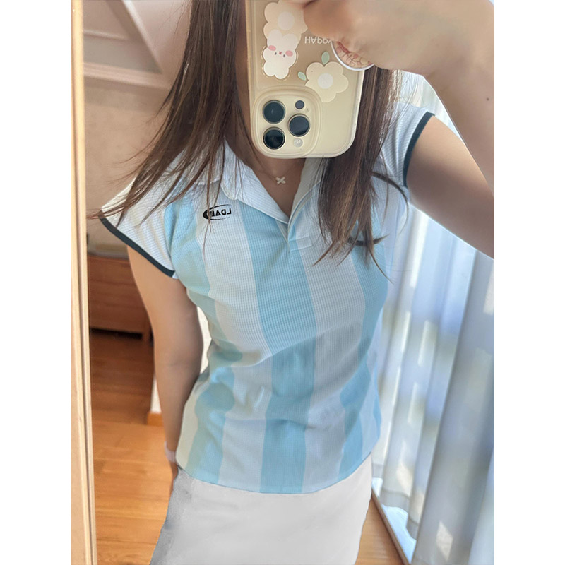 LDAB蓝白绝美羽毛球服套装女2025夏季新款速干透气运动显瘦训练服