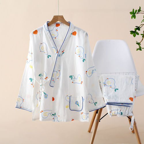 日本原单良品纯棉纱布月子服春秋薄款夏季和服哺乳睡衣孕妇产后喂