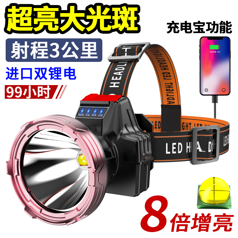 LED头灯强光远射可充电防水超亮头戴式夜钓矿灯超长续航手电筒户