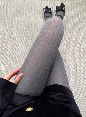 日本GP优选春秋宽条薄款灰色连裤袜竖纹简约百搭打底裤袜显瘦黑丝