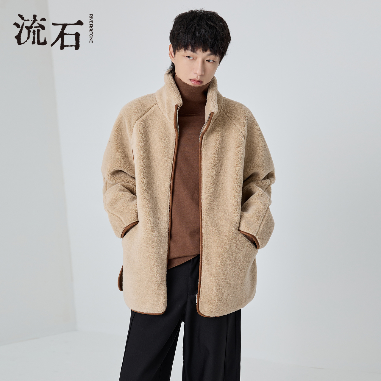 商场同款流石男装中性羊羔绒外套
