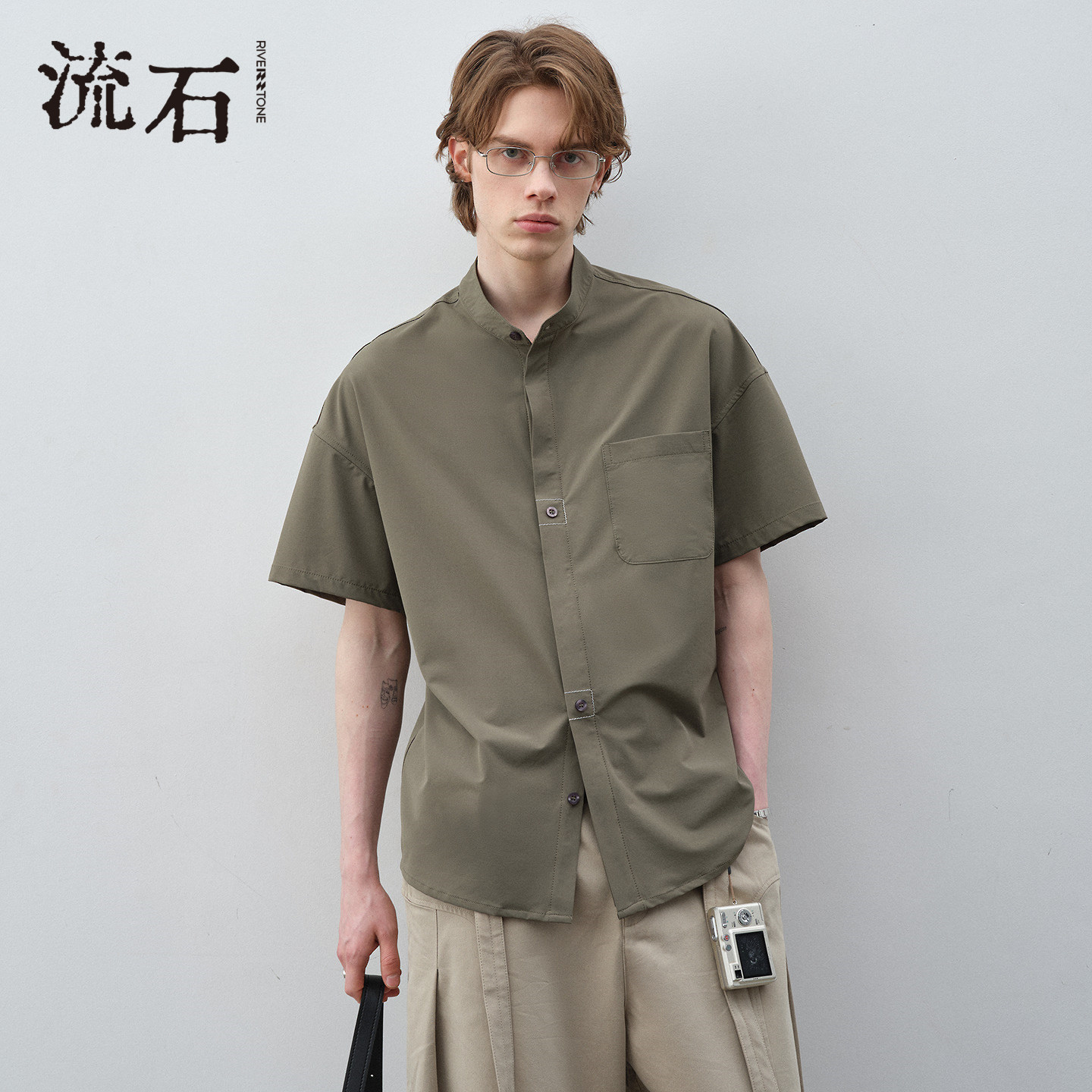 流石男装简约高级感短袖衬衫2026年夏季新款男士透气防晒宽松衬衣