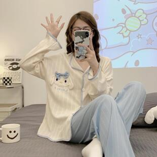 ins风网红新款睡衣女春秋款长袖长裤宽松开衫甜美卡通可爱家居服