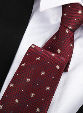 酒红同心圆男拉链领带结婚新郎红色正装商务韩版懒人免打条纹领带