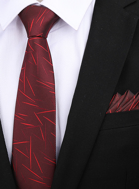 酒红雪花商务男女领带正装红色拉链新郎结婚韩版懒人免打条纹领带