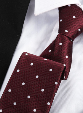 酒红白点男女拉链领带结婚新郎红色正装商务韩版懒人免打条纹领带