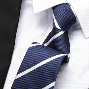 蓝色条纹男女拉链领带结婚新郎正装 懒人免打条纹领带 商务蓝色韩版