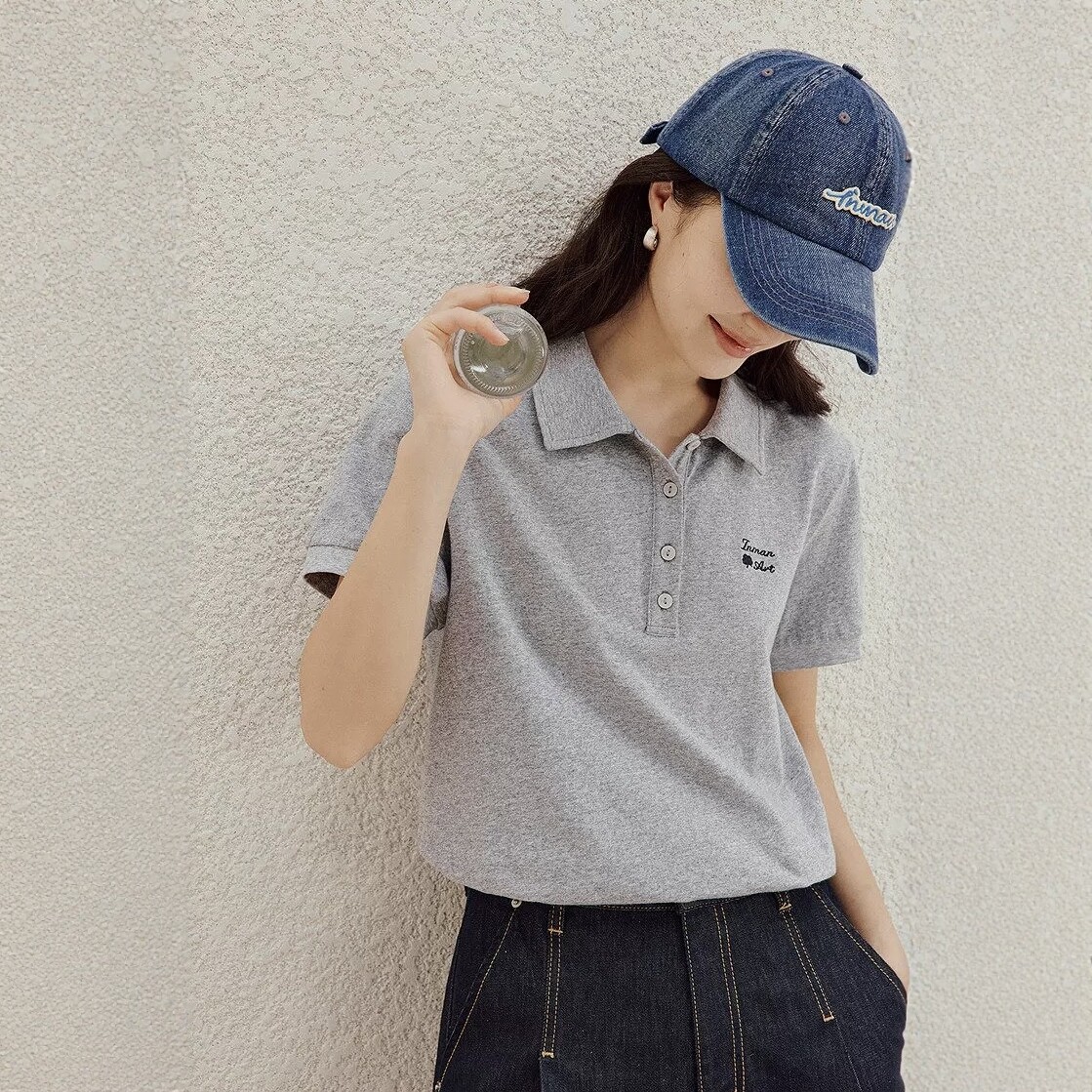 清仓100%新疆棉简约POLO领刺绣T恤2026夏季女装新款正肩短袖上衣