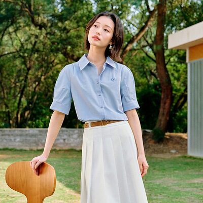 清仓2026夏季新款法式纯棉田园刺绣短袖白衬衣高级感舒适衬衫女