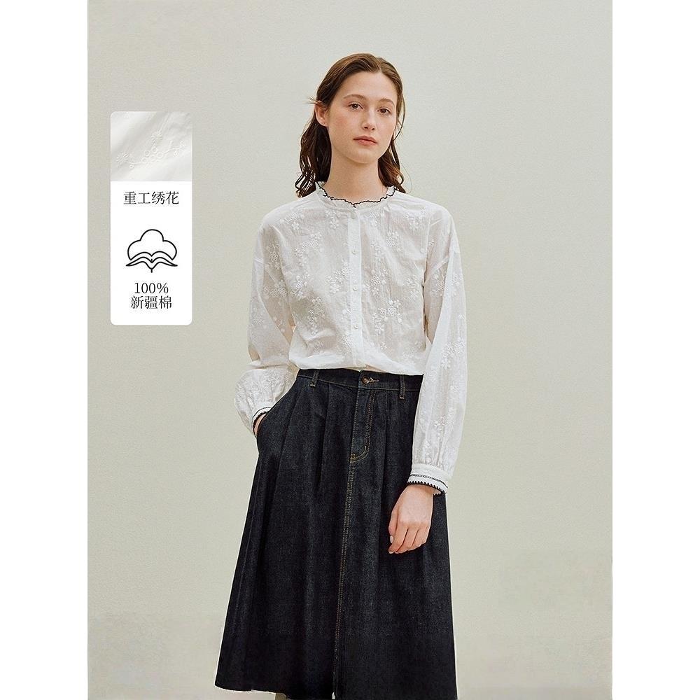清仓法式高级感提花衬衫女2025年秋季新款宽松纯棉内搭长袖白衬衣