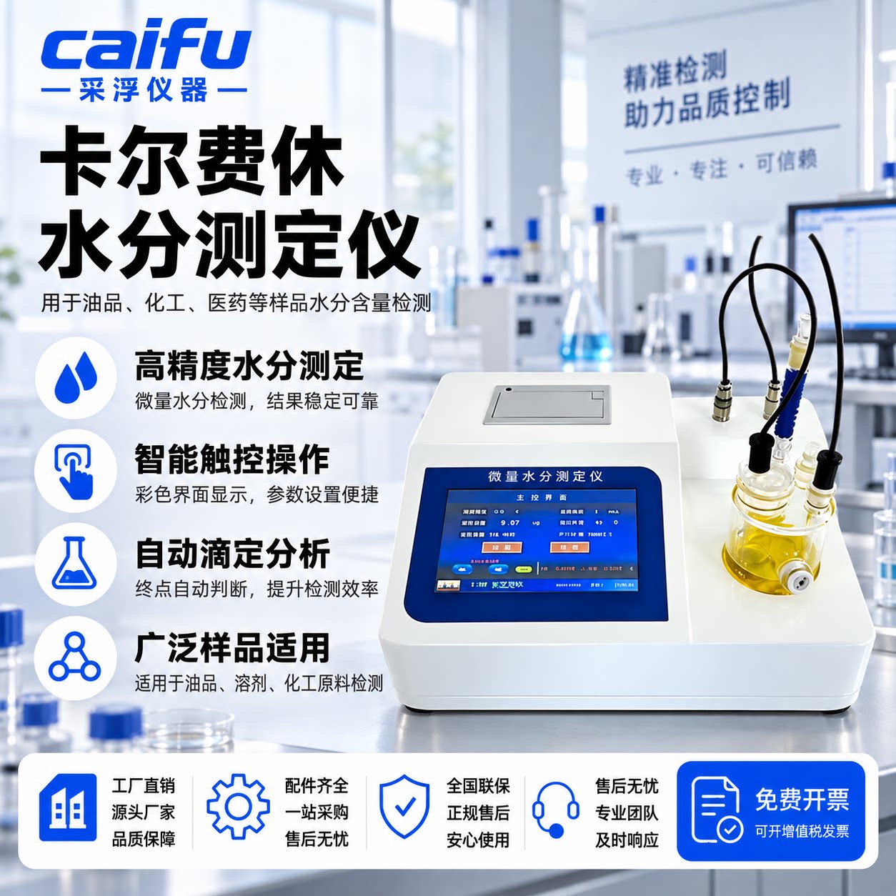 卡尔费休微量水分测定仪高精度库仑法汽油溶剂试剂含水量检测仪