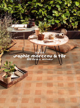 赤贫风复古瓷砖600x600厨房阳台花园墙地砖卫生间橙色小花砖