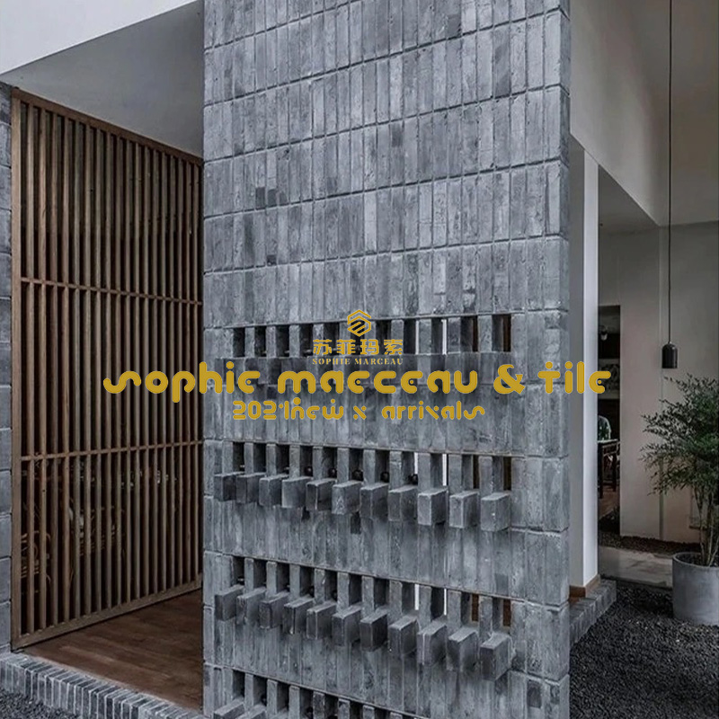 新型装饰材料灰色陶土艺术砖头背景墙装饰店铺设计装修