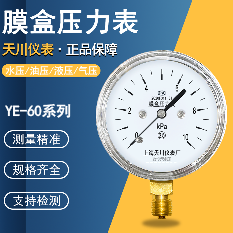 天川YE-60膜盒压力表天然气管道