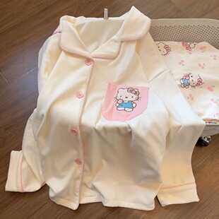 Hello Kitty儿童德绒睡衣秋冬加厚卡通家居服套装女童保暖