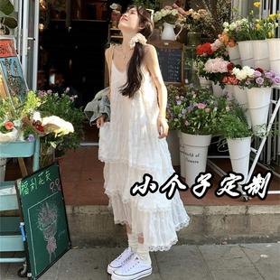 白色吊带连衣裙女春夏2025海边度假气质蛋糕裙XS145 150小个子法式