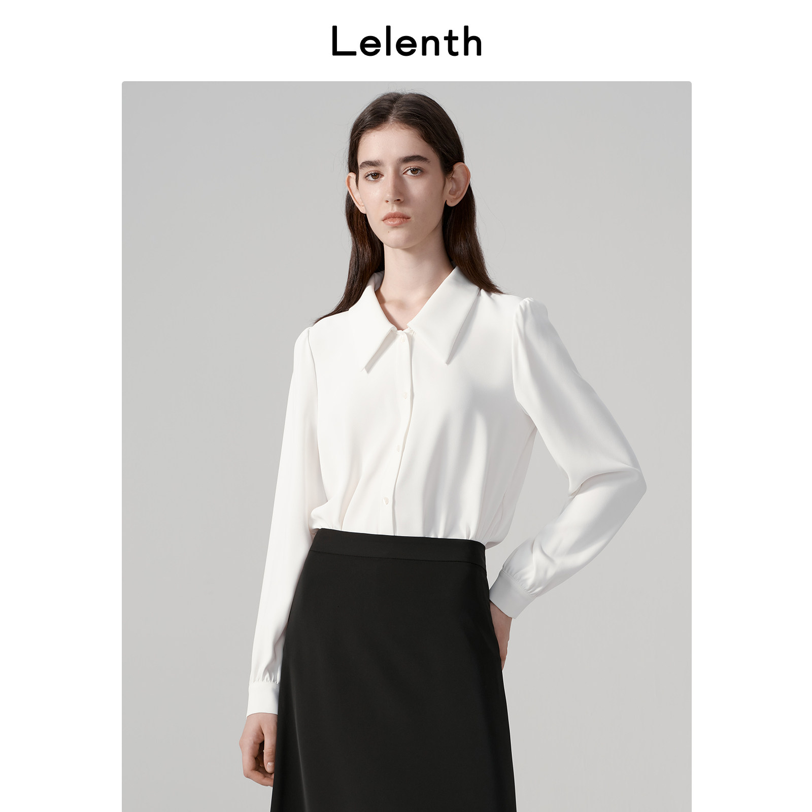 Lelenth 白色雪纺长袖衬衫女士通勤职业面试穿搭上衣正装衬衫套装