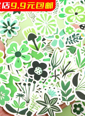 绿色系植物树叶花草小清新文艺装饰贴画水杯杯子iPad平板手账贴纸