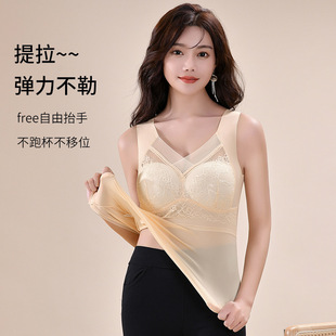 夏冰丝无痕打底无袖 固定杯内衣 蕾丝美背长版 防走光女士背心一体式