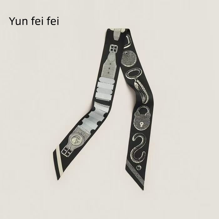 真丝H缰辔方块丝巾绑包包手柄丝带h小丝巾女士围脖领巾细窄束发带