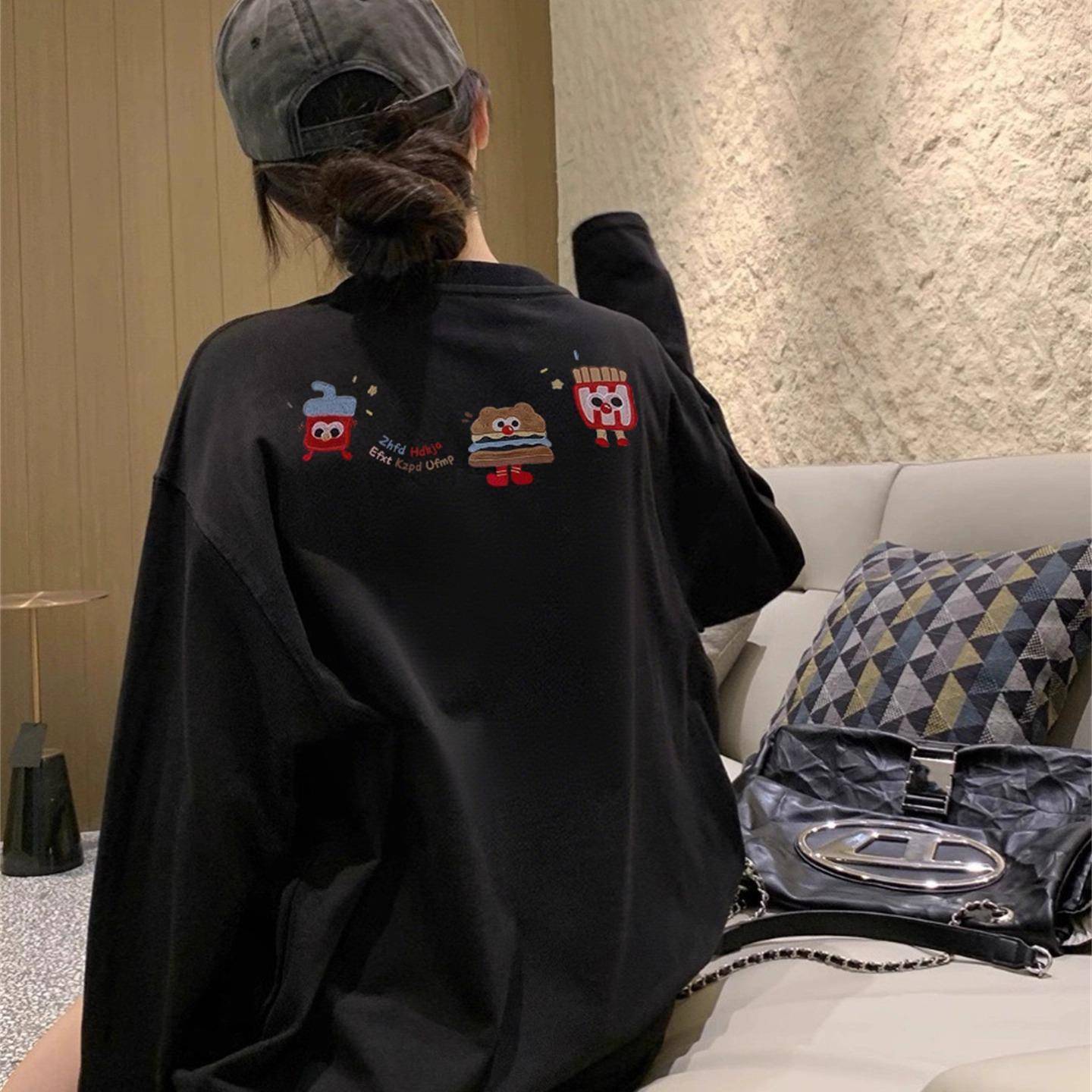 2025新款爆款秋冬季长袖t恤女美式设计感上衣宽松纯棉内搭打底衫