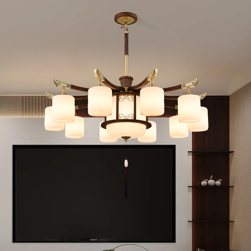 纯木印象黑胡桃木新中式客厅吊灯